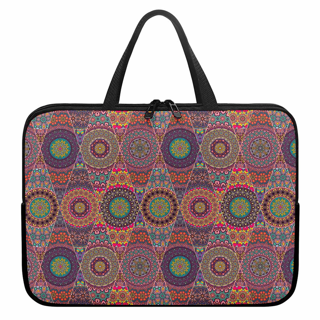 Vintage Bohemian Floral Mandala Print Laptop Sleeve With Handle