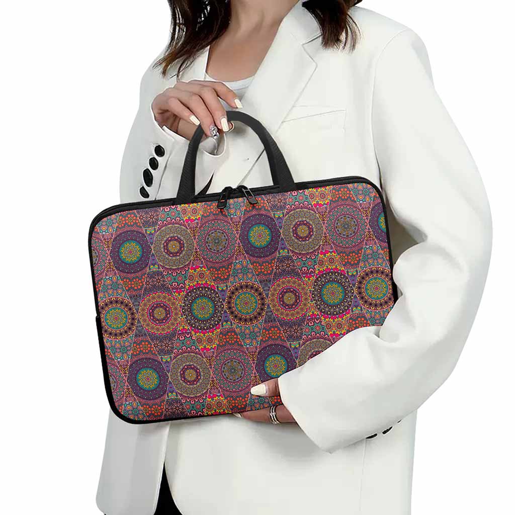 Vintage Bohemian Floral Mandala Print Laptop Sleeve With Handle