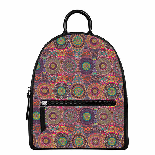 Vintage Bohemian Floral Mandala Print Leather Backpack