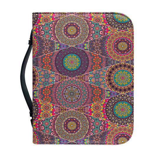 Vintage Bohemian Floral Mandala Print Leather Bible Cover