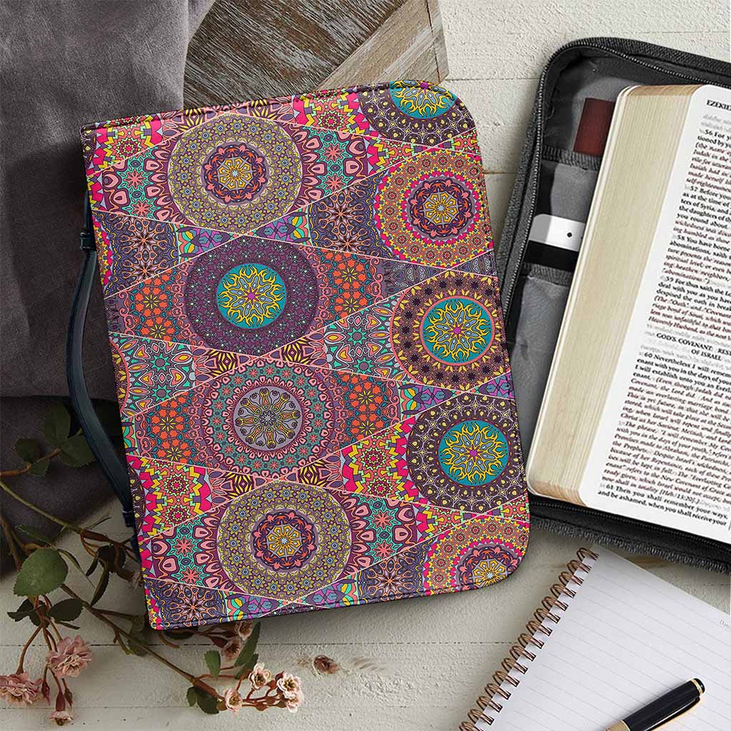 Vintage Bohemian Floral Mandala Print Leather Bible Cover