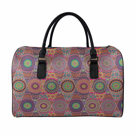 Vintage Bohemian Floral Mandala Print Leather Duffle Bag