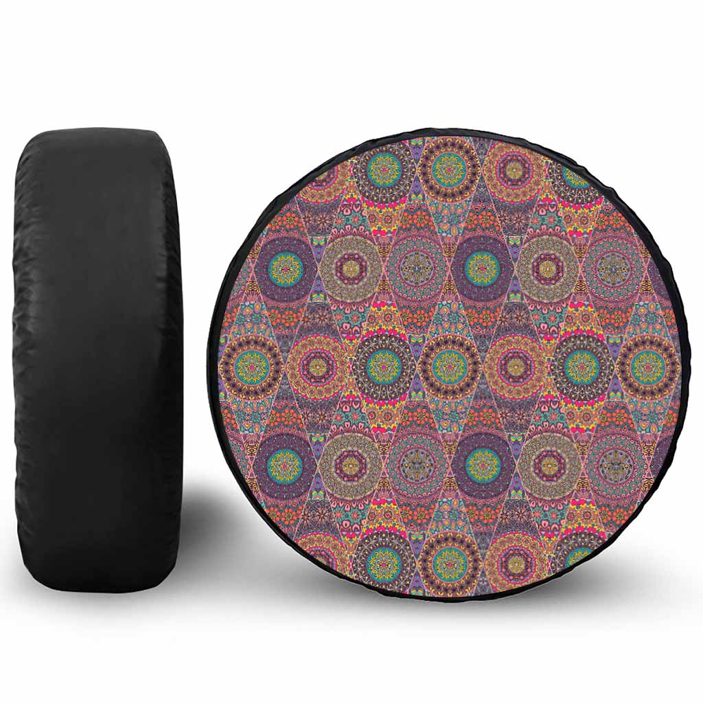 Vintage Bohemian Floral Mandala Print Leather Spare Tire Cover