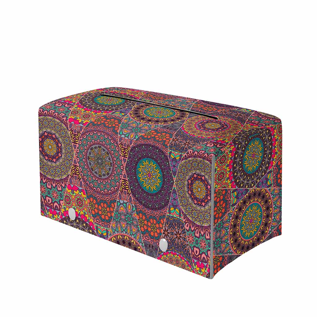 Vintage Bohemian Floral Mandala Print Leather Tissue Box Cover