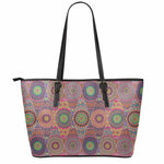 Vintage Bohemian Floral Mandala Print Leather Tote Bag
