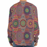 Vintage Bohemian Floral Mandala Print Long Sleeve Baseball Jersey