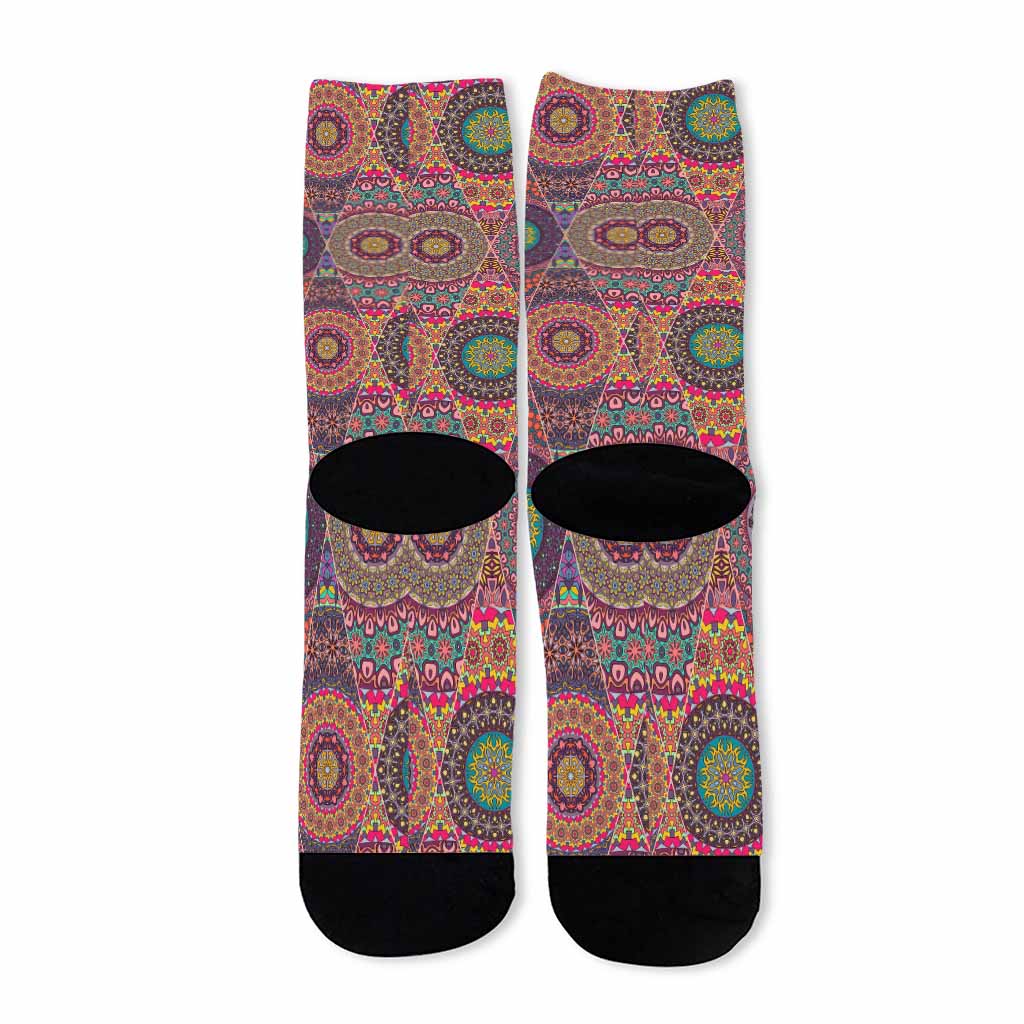 Vintage Bohemian Floral Mandala Print Long Socks