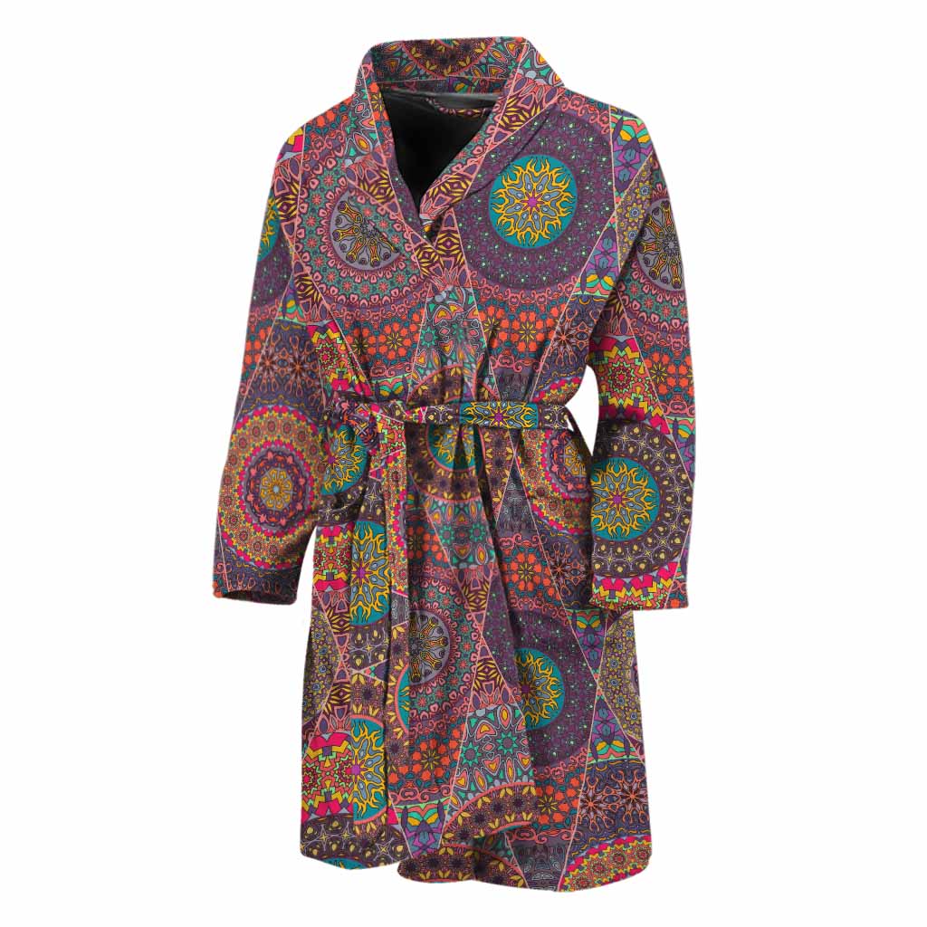 Vintage Bohemian Floral Mandala Print Men's Bathrobe