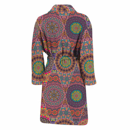 Vintage Bohemian Floral Mandala Print Men's Bathrobe