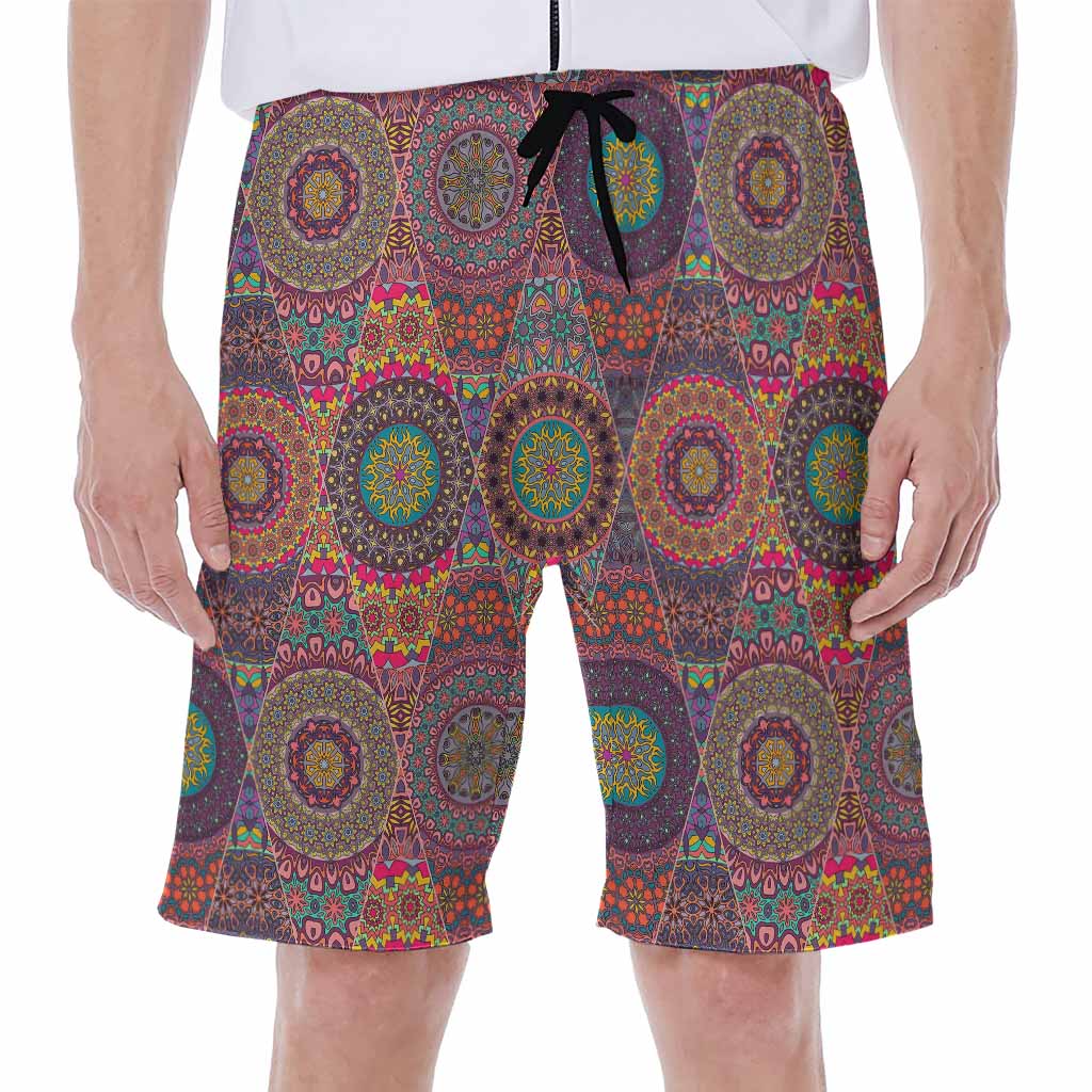 Vintage Bohemian Floral Mandala Print Men's Beach Shorts