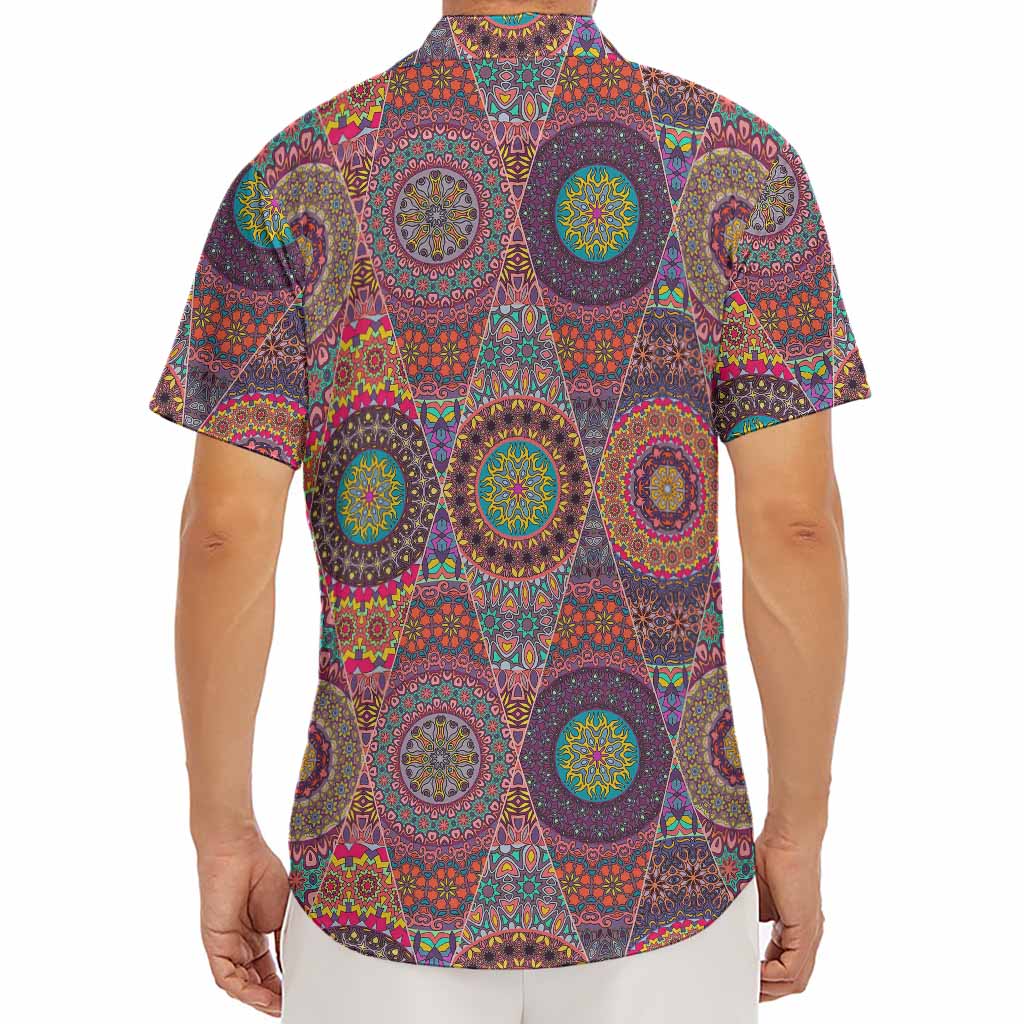 Vintage Bohemian Floral Mandala Print Men's Deep V-Neck Shirt