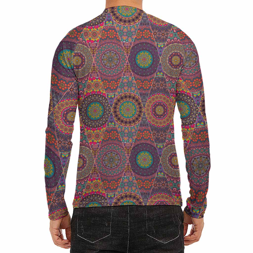 Vintage Bohemian Floral Mandala Print Men's Long Sleeve Rash Guard