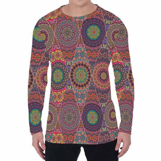 Vintage Bohemian Floral Mandala Print Men's Long Sleeve T-Shirt