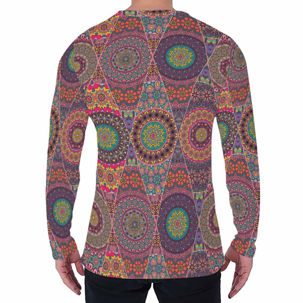 Vintage Bohemian Floral Mandala Print Men's Long Sleeve T-Shirt