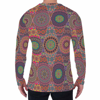 Vintage Bohemian Floral Mandala Print Men's Long Sleeve T-Shirt