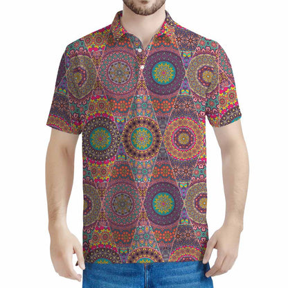 Vintage Bohemian Floral Mandala Print Men's Polo Shirt