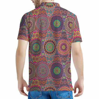 Vintage Bohemian Floral Mandala Print Men's Polo Shirt