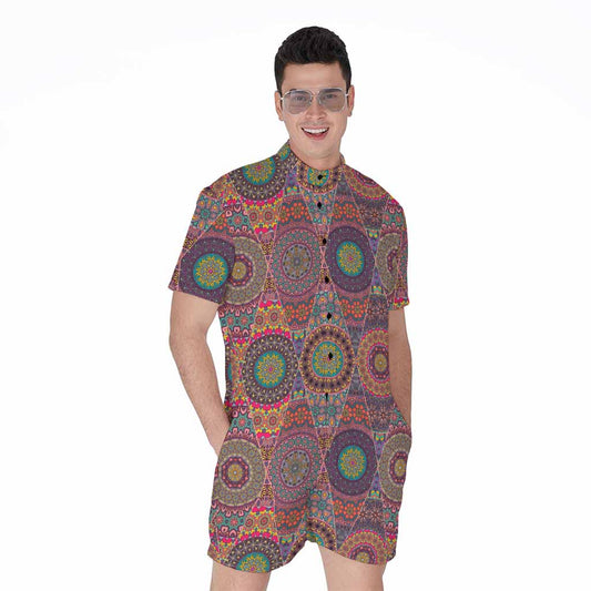 Vintage Bohemian Floral Mandala Print Men's Rompers