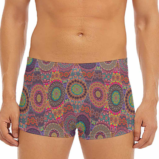 Vintage Bohemian Floral Mandala Print Men's Short Boxer Briefs