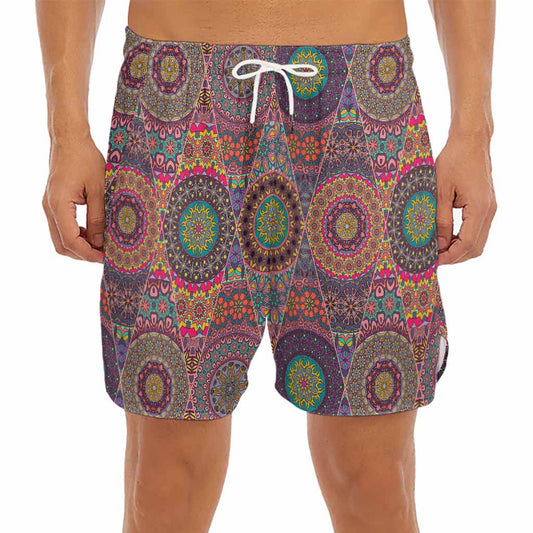 Vintage Bohemian Floral Mandala Print Men's Split Running Shorts