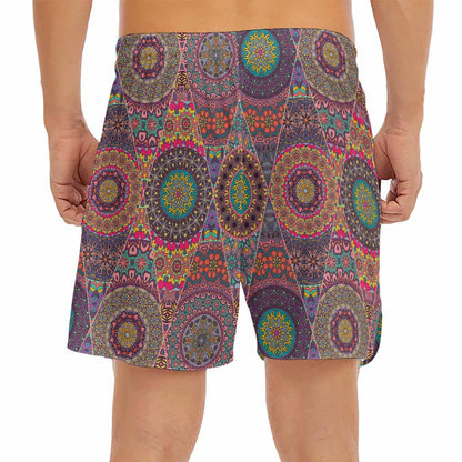 Vintage Bohemian Floral Mandala Print Men's Split Running Shorts