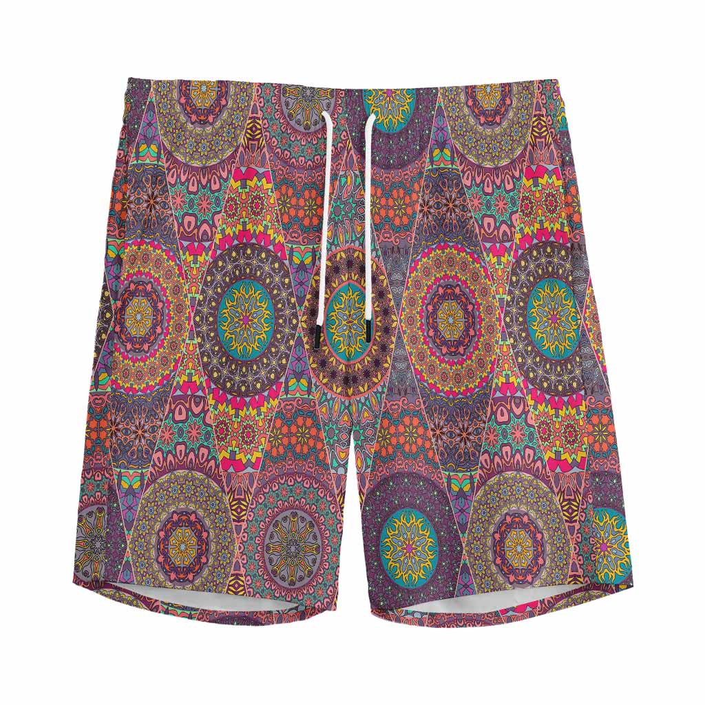 Vintage Bohemian Floral Mandala Print Men's Sports Shorts