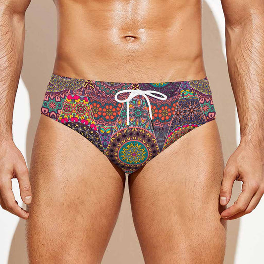 Vintage Bohemian Floral Mandala Print Men's Swim Briefs
