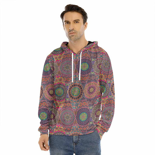 Vintage Bohemian Floral Mandala Print Men's Velvet Pullover Hoodie
