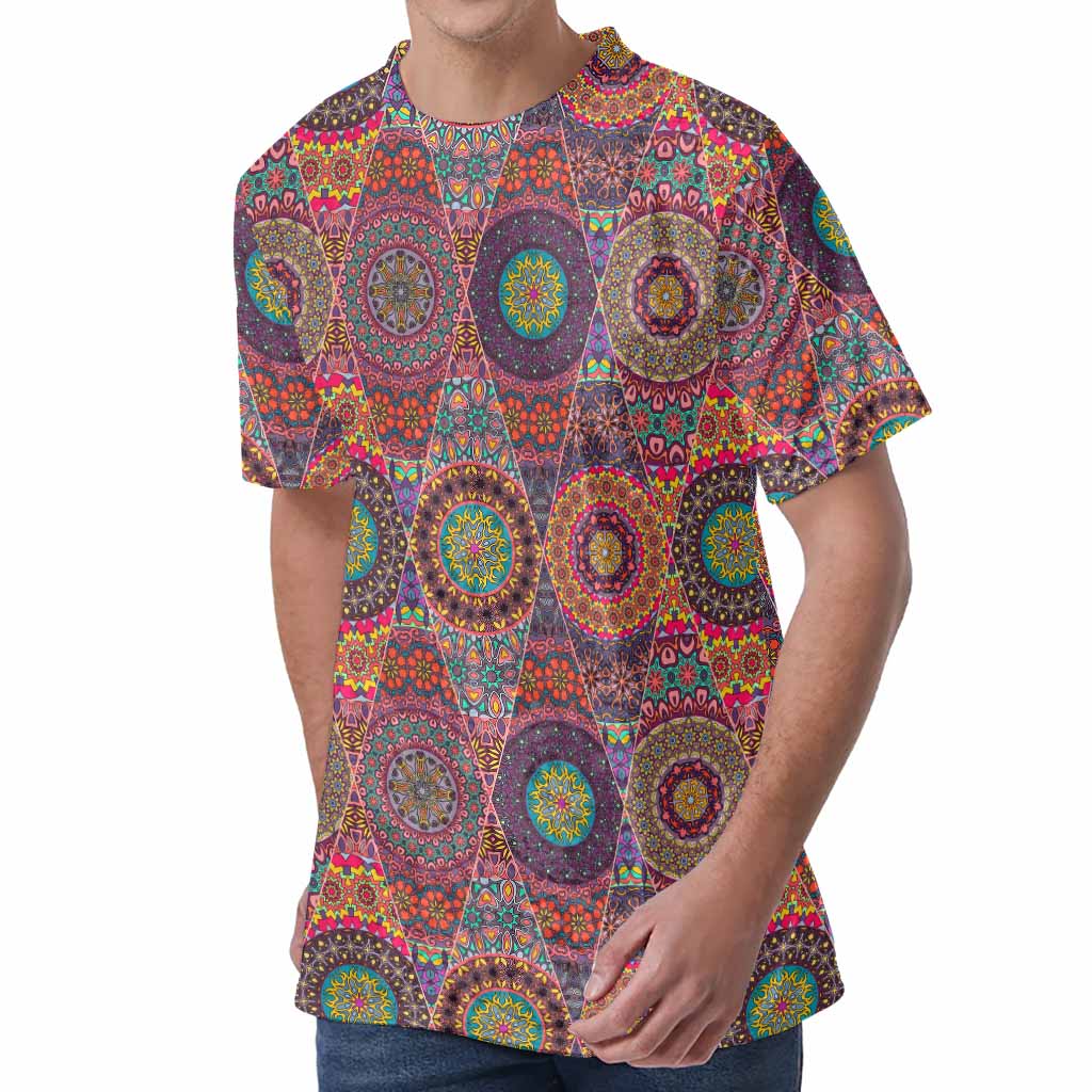 Vintage Bohemian Floral Mandala Print Men's Velvet T-Shirt