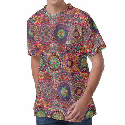 Vintage Bohemian Floral Mandala Print Men's Velvet T-Shirt