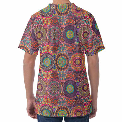 Vintage Bohemian Floral Mandala Print Men's Velvet T-Shirt