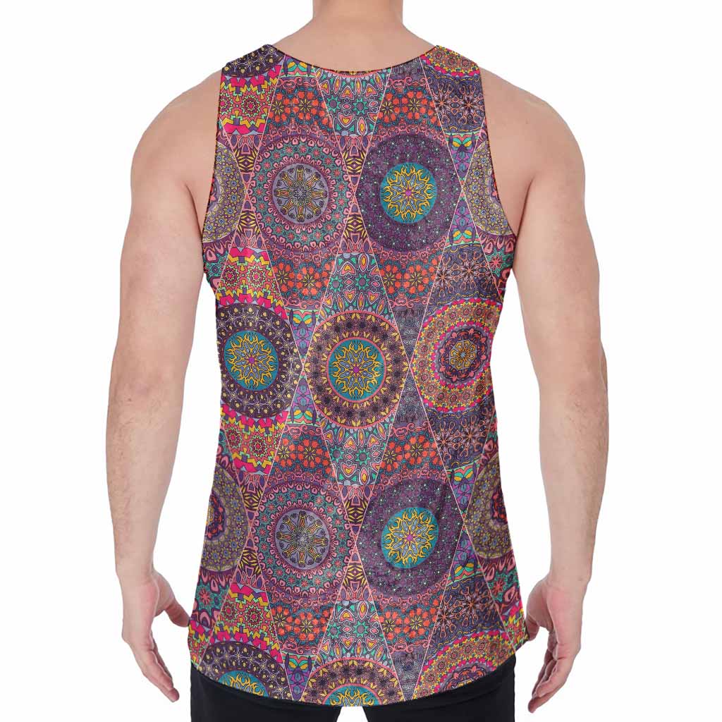 Vintage Bohemian Floral Mandala Print Men's Velvet Tank Top
