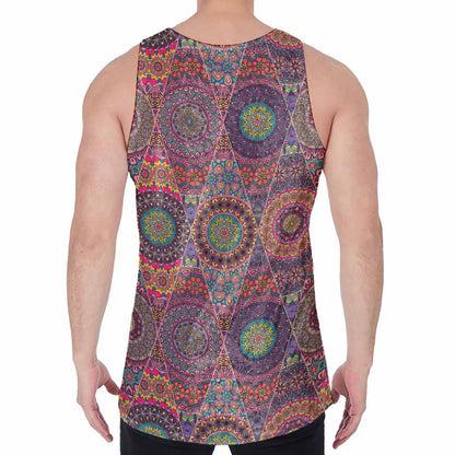 Vintage Bohemian Floral Mandala Print Men's Velvet Tank Top