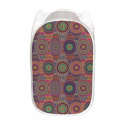 Vintage Bohemian Floral Mandala Print Mesh Laundry Hamper