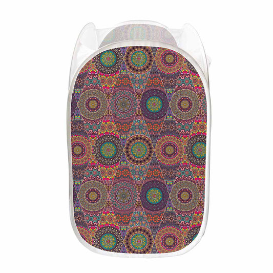 Vintage Bohemian Floral Mandala Print Mesh Laundry Hamper