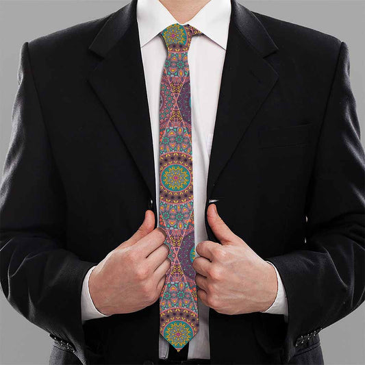 Vintage Bohemian Floral Mandala Print Necktie