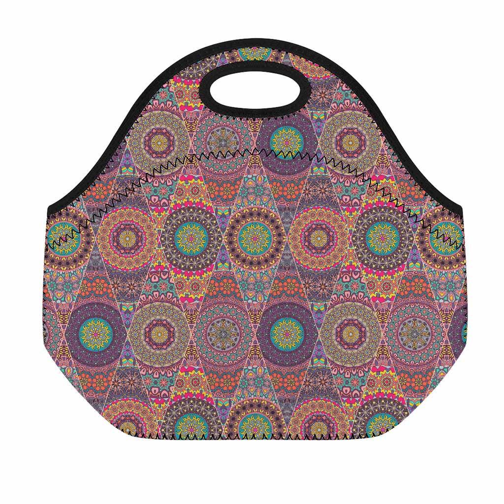 Vintage Bohemian Floral Mandala Print Neoprene Lunch Bag