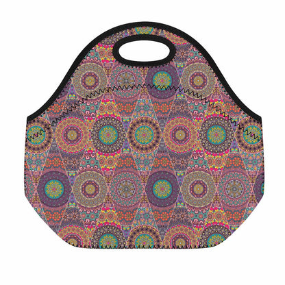 Vintage Bohemian Floral Mandala Print Neoprene Lunch Bag