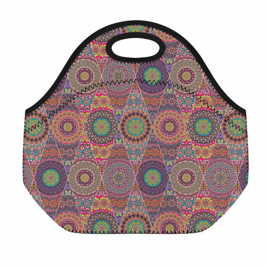 Vintage Bohemian Floral Mandala Print Neoprene Lunch Bag