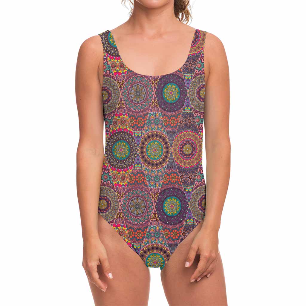 Vintage Bohemian Floral Mandala Print One Piece Swimsuit