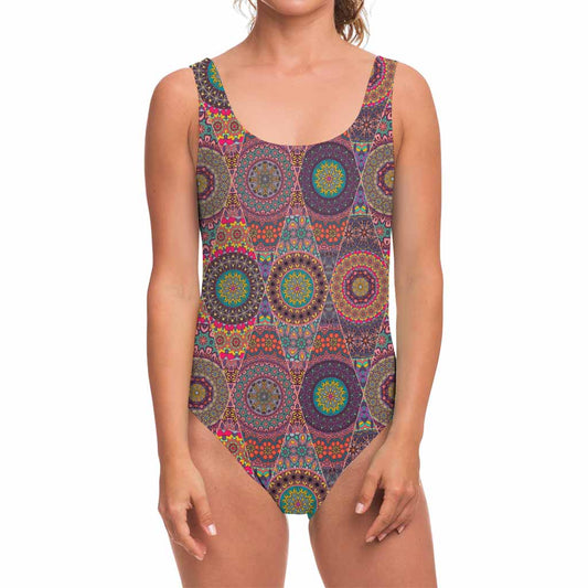 Vintage Bohemian Floral Mandala Print One Piece Swimsuit
