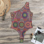 Vintage Bohemian Floral Mandala Print One Shoulder Bodysuit