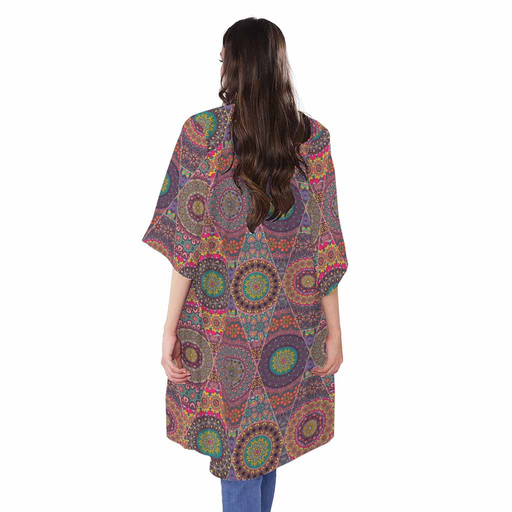 Vintage Bohemian Floral Mandala Print Open Front Beach Cover Up
