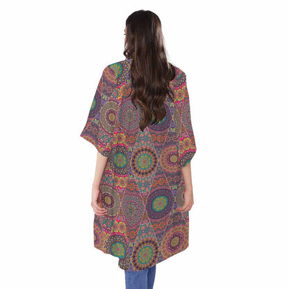 Vintage Bohemian Floral Mandala Print Open Front Beach Cover Up