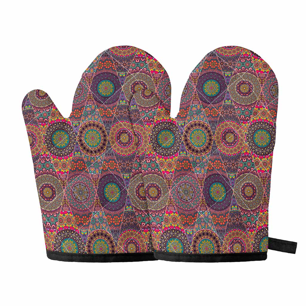 Vintage Bohemian Floral Mandala Print Oven Mitts