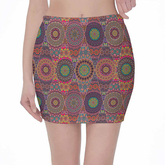 Vintage Bohemian Floral Mandala Print Pencil Mini Skirt