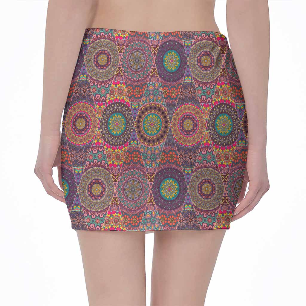Vintage Bohemian Floral Mandala Print Pencil Mini Skirt