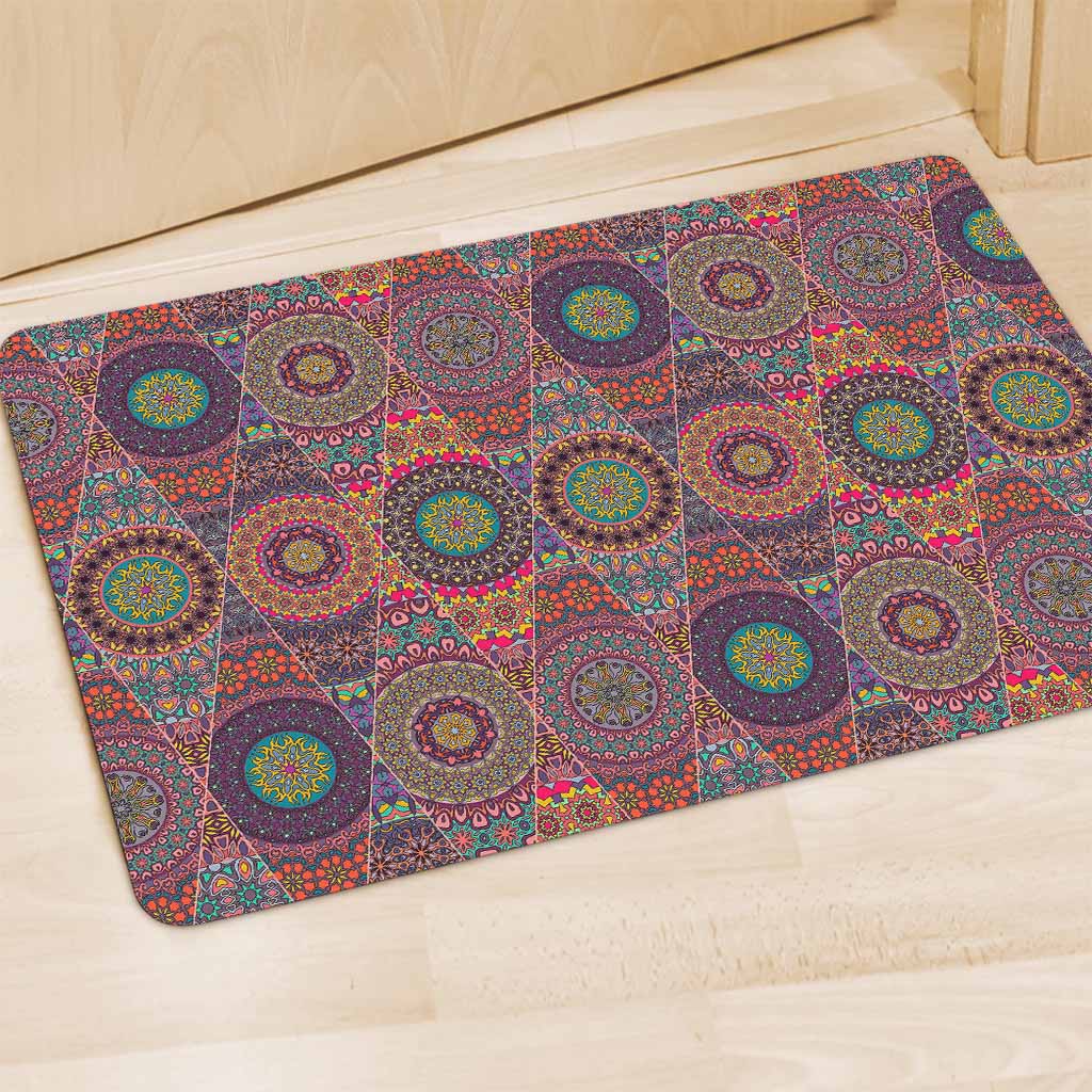 Vintage Bohemian Floral Mandala Print Polyester Doormat
