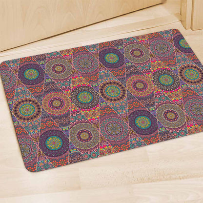 Vintage Bohemian Floral Mandala Print Polyester Doormat