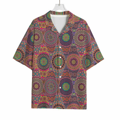Vintage Bohemian Floral Mandala Print Rayon Hawaiian Shirt